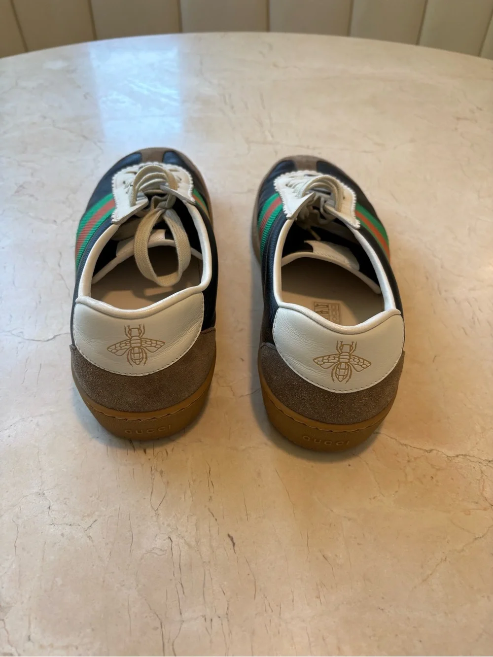 Gucci G74 Black Leather Sneakers with Green & Red Web Stripe